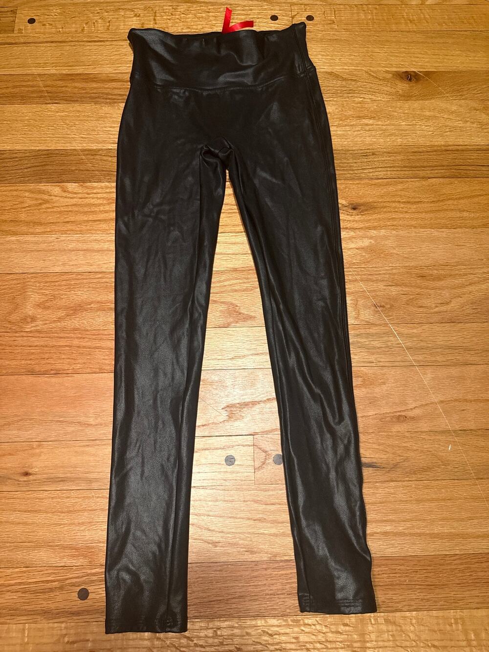 SPANX Faux Leather Leggings Black Coated Skinny Pants Women S Petite